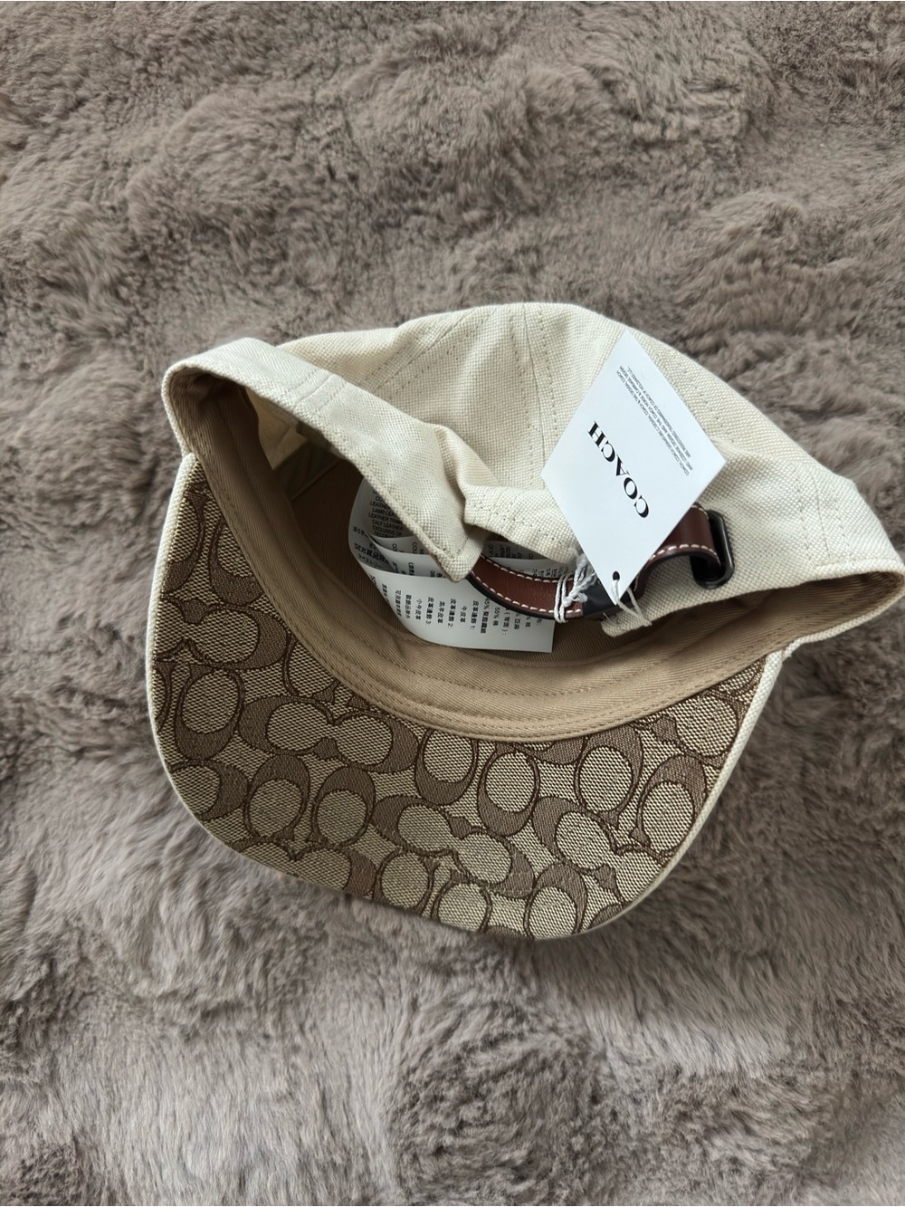 Coach Cream Canvas Cap with Brown Leather Patch - Picture 2 of 2